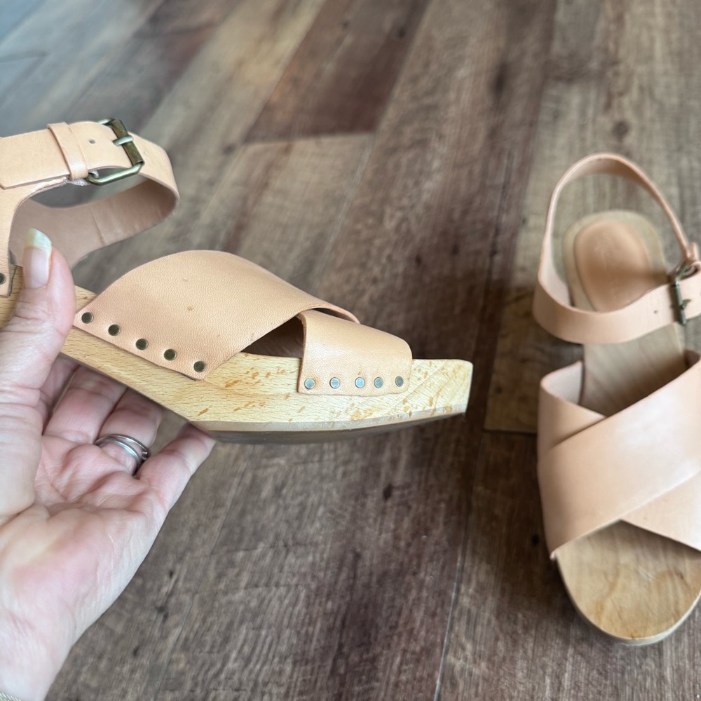 Madewell the Johanna Tan Leather wooden heel Women's Sandals size 8 - Picture 4 of 10